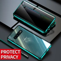 luxury metal anti peeping magnetic case for samsung s21 plus s20 fe s10 note 20 ultra 10 lite tempered glass back cover