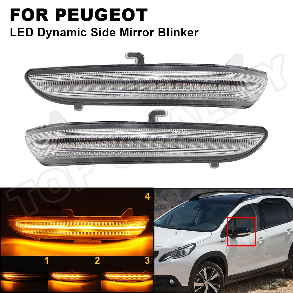 

2PCS Dynamic LED Side Mirror Blinker Light For Peugeot 208 2008 2012 2013 2014 2015 2016 2017 2018 2019 2020 For Citroen C3