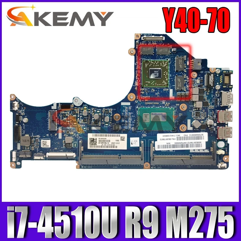 

Akemy ZIVY1 LA-B131P для lenovo Y40-70 Материнская плата ноутбука SR1EB i7-4510U с высоким разрешением AMD Radeon R9 M275 графика