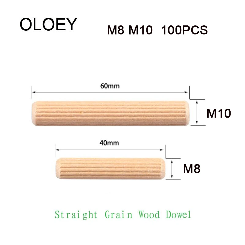 Деревянный дюбель M8 * 40 мм 100 шт. M10 60 ящик деревянное рукоделие штифты набор