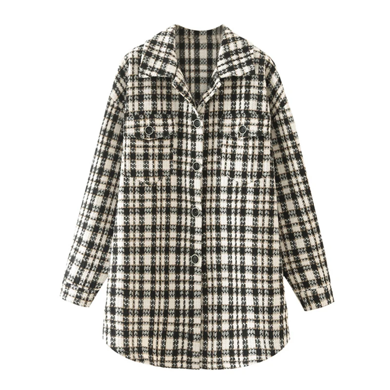 

YENKYE Autumn Women Vintage Plaid Shirt Jacket Female Double Packets Single Breasted Loose Casual Outerwear jaqueta feminina Top