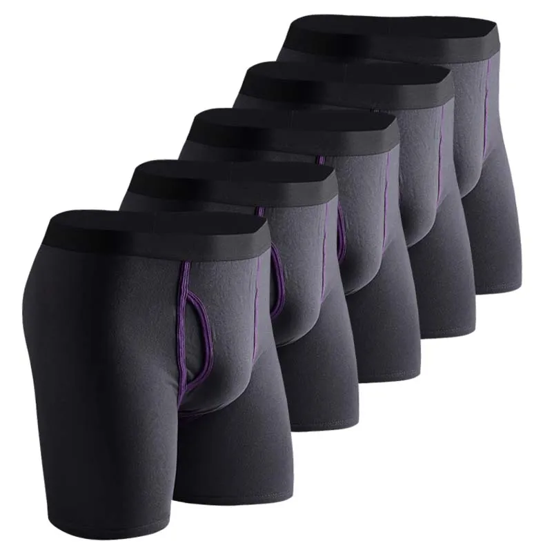 Новинка 5 шт./лот мужские Длинные боксеры однотонные дышащие хлопковые для мужчин