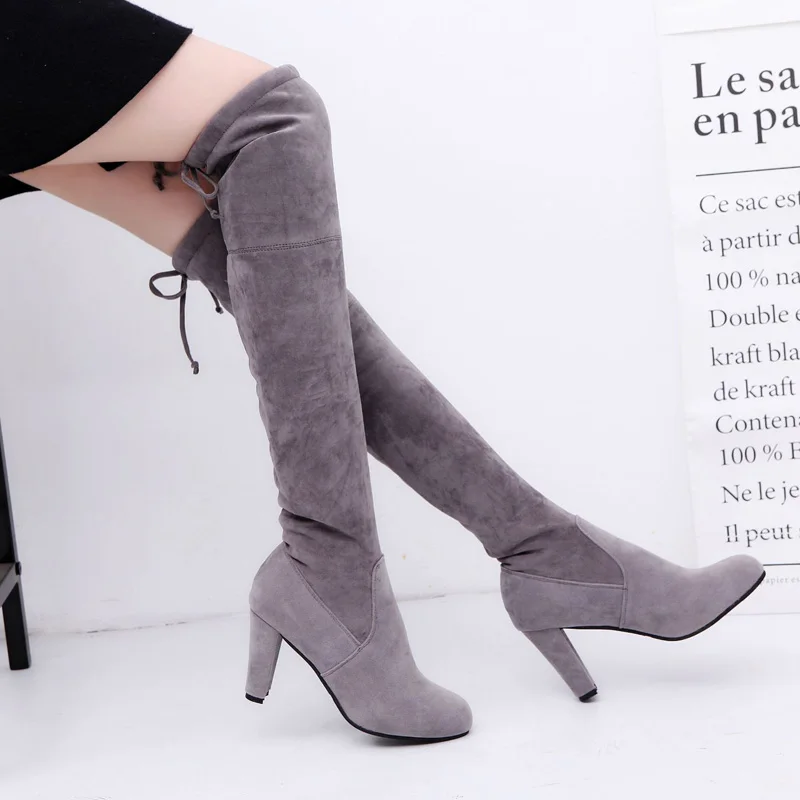 

2020 New Sexy Over-the-knee Boots Women Boots Female Winter Shoes Woman Lace Up Fashion Suede High Heels Boots Thigh High Boots