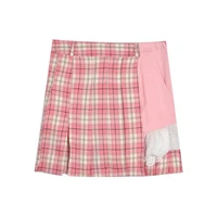 new summer kawaii women skirt cute high waisted lace plaid skirt female sexy mini irregular split pink skirts mujer