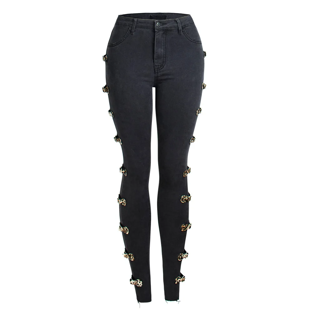 Женские джинсовые брюки карандаш узкие с боковой пряжкой в европейском и