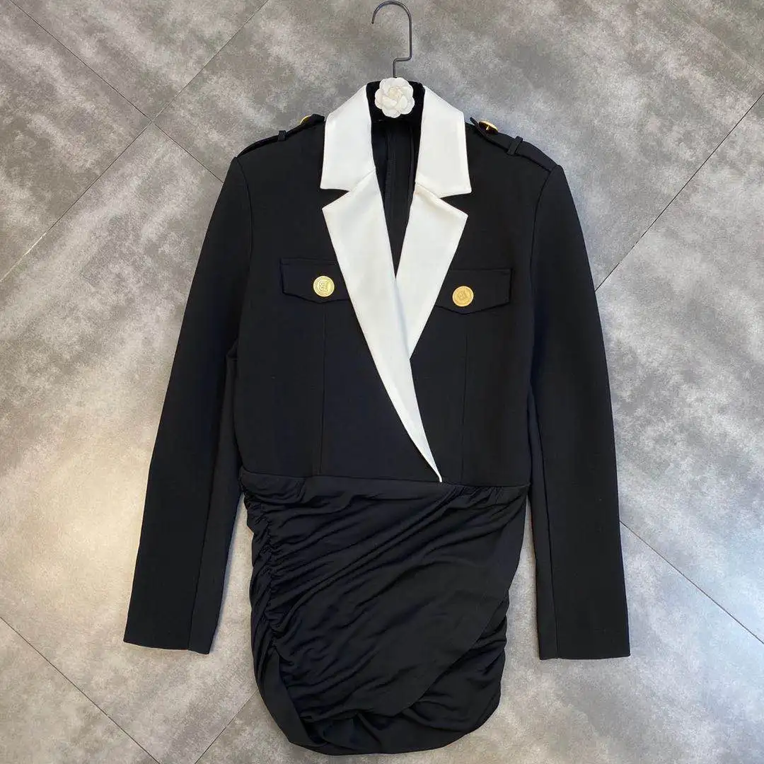 

Платье ZCSMLL женское с отложным воротником, цветное уличное модное черное платье с длинным рукавом, весна-осень 2021