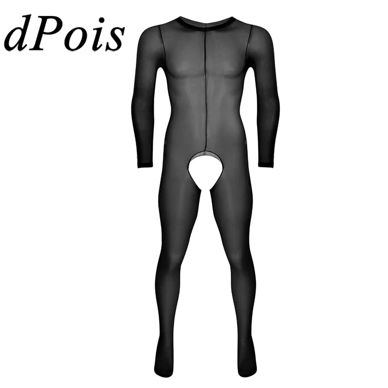 

Sexy Mens Crotchless Stocking See Through Sheer Lingerie Long Sleeve Footed Stretchy Tights Male Full Body Pantyhose Stocking