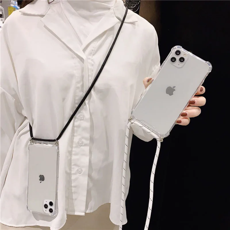 Прозрачный чехол для телефона Moskado с ремешком и цепочкой iPhone 11 Pro XS Max XR X 7 8 6 6s Plus 5