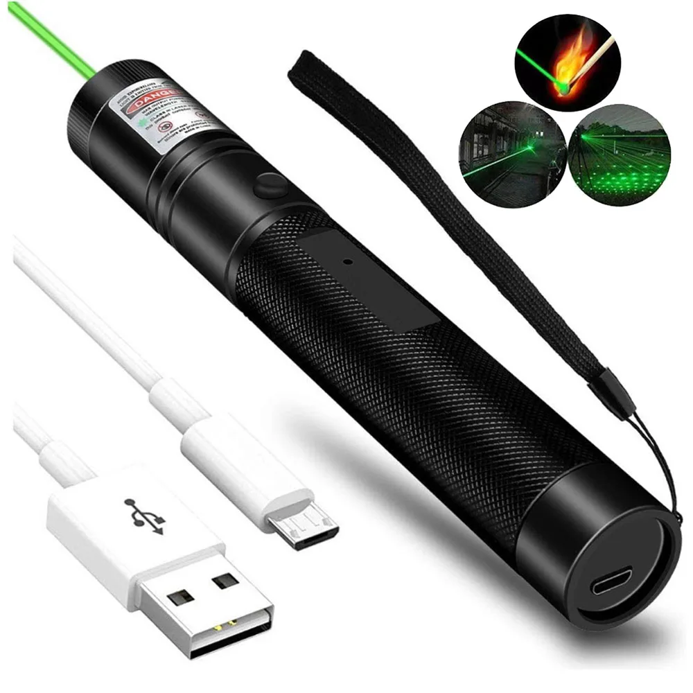 

Зеленый лазерный прицел, лазерная указка с USB зарядкой 303, нм, 5 мВт, высокомощное устройство, лазерная ручка, сжигающая ручка для охоты
