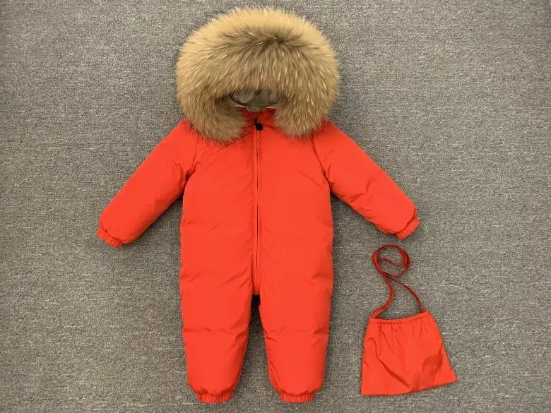 Детский зимний комбинезон на утином пуху с капюшоном из лисьего меха|Ромперы| |