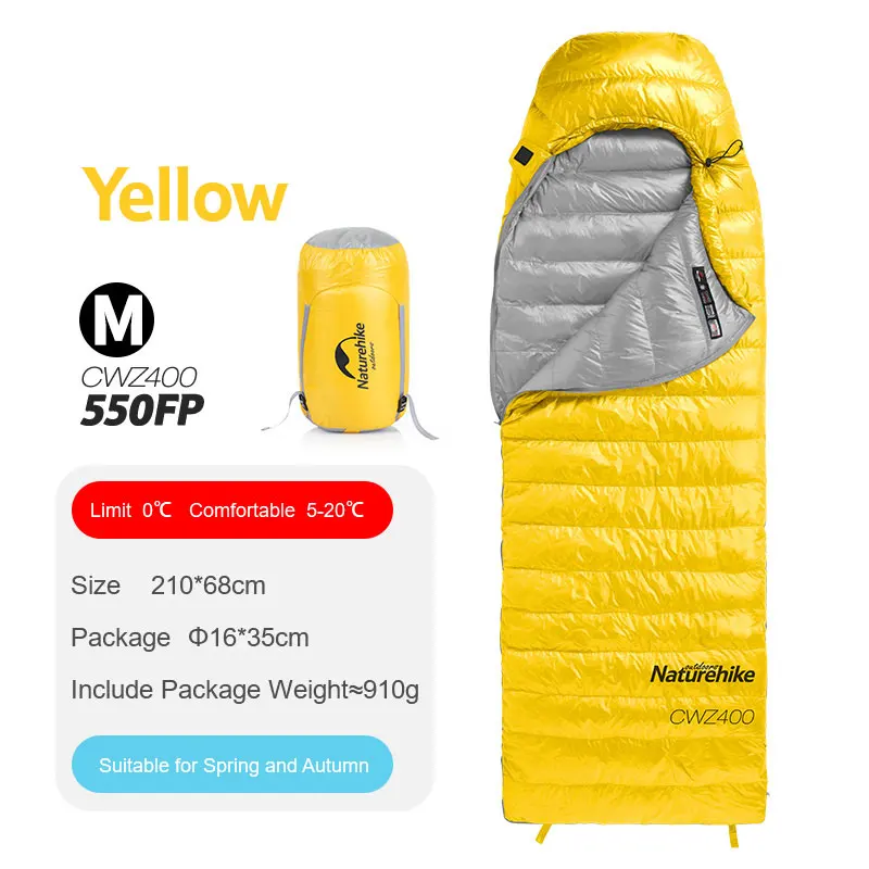 Naturehike CW400 конверт Тип белый гусиный пух спальный мешок зима теплый s NH18C400-D - Цвет: CWZ400-Y-M