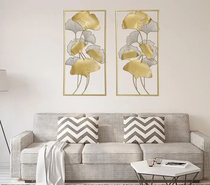 [HHT] роскошный настенный фон в виде листьев гинкго золотого и железа Настенный