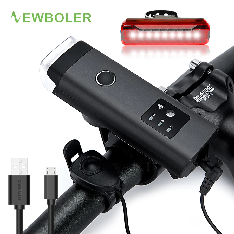 Фсветильник велосипедный NEWBOLER с клаксоном 350 лм зарядка через USB|Велосипедная