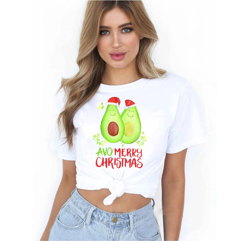 Женская футболка с принтом авокадо TJCJFO Новогодняя изображением новогодней елки