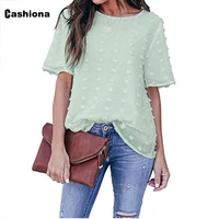 2021 new summer ladies elegant leisure casual top solid women chiffon shirt patchwork dot v neck simple t shirt female clothes