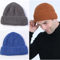 new fashion mens beanie winter knit hat boy skullcap sailor cap cuffs retro navy short hat solid color unisex autumn warm cap