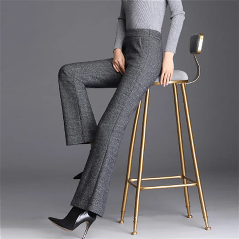 Брюки женские шерстяные с широкими штанинами утепленные Длинные свободные штаны