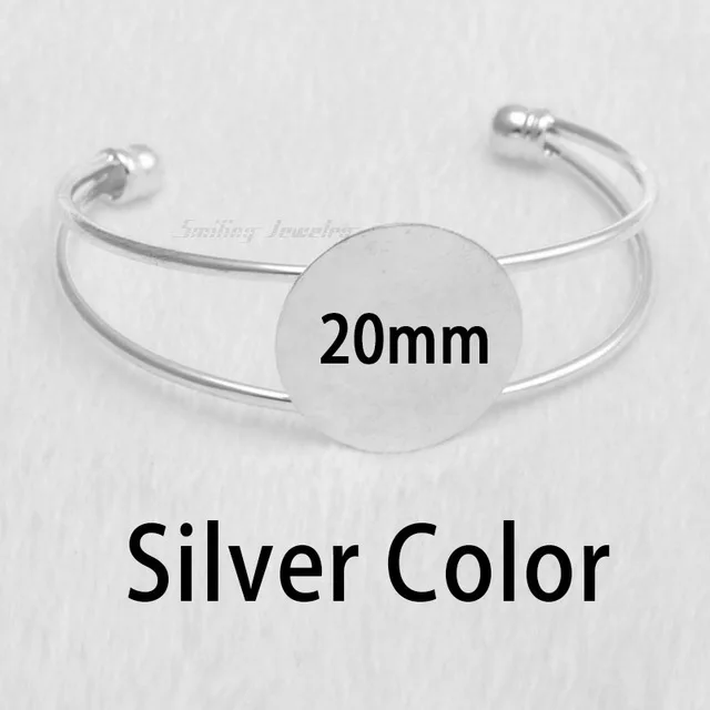 20mm Silver 2 5 шт. 20 мм 25 мм 1 ''ободок круглый базовый стеклянный браслет из кабошона настройки регулируемый браслет на запястье заготовки для DIY ювелирных изделий - Окраска металла: 20mm Silver 2
