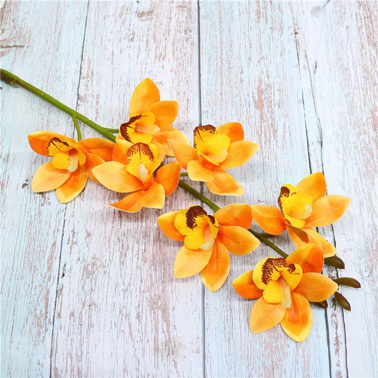 7 головок искусственный цветок 3d принт Бабочка Орхидея зеленый пластик Cymbidium