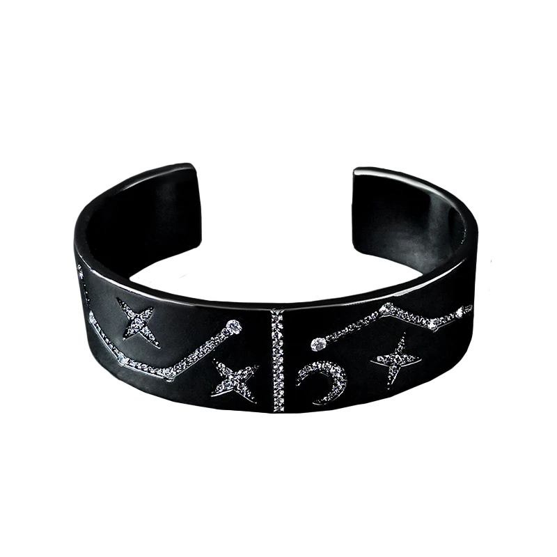 

S925 Sterling Silver New Black Star And Moon Bracelet Female Fashion Personality Big Dipper Constellation Open Bracelet Gift
