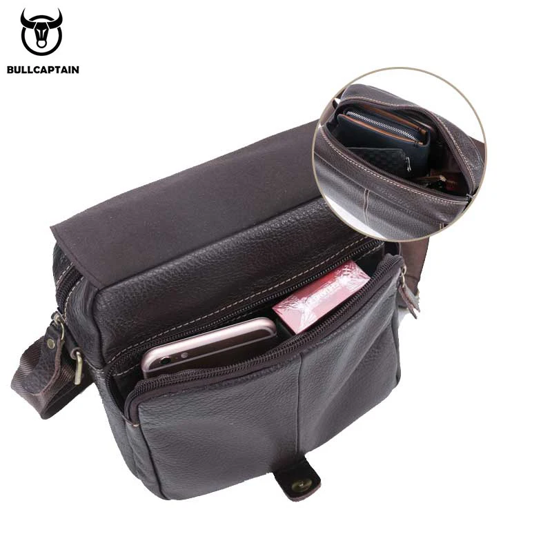 BULLCAPTAIN Men's Shoulder Messenger Bag Leather Casual Classic Multifunctional Long Cover Bag Medium And Small Bag