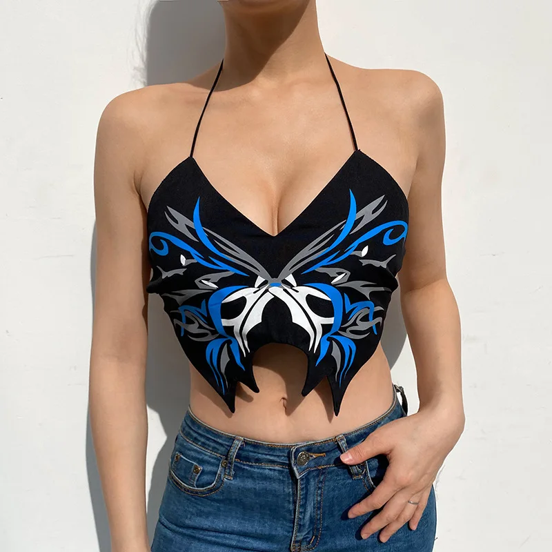 Y2K Для женщин топы с бретельками Готическая обувь в стиле панк Топы лямкой на шее