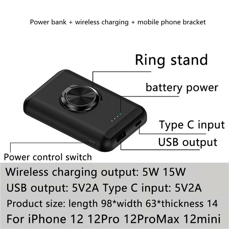 

Magnetic Power Bank 15W Wireless Charger External Battery For iPhone 12 Pro Max Mini 5000mAh For MagSafe Mobile Power Supply