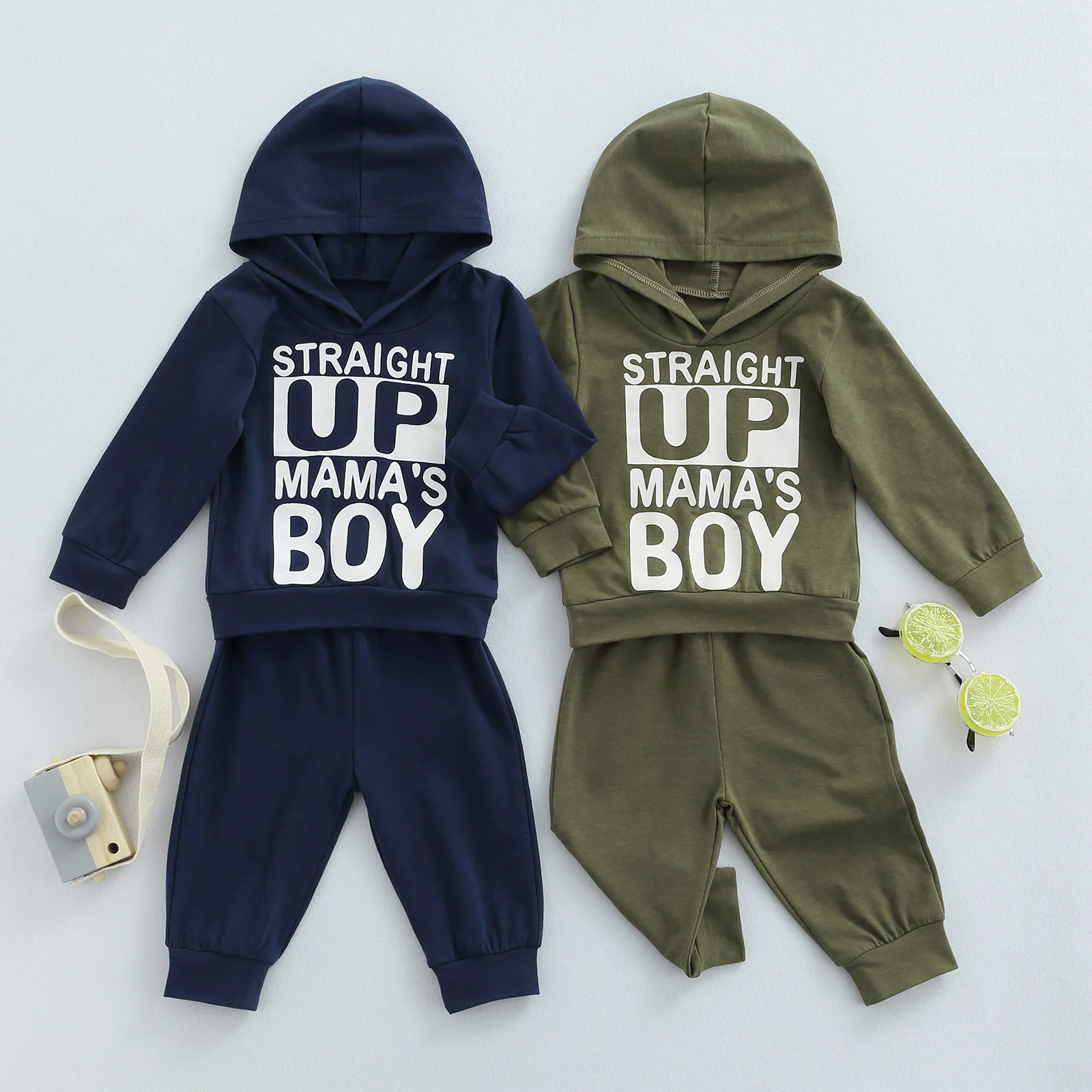 

Bmnmsl 2 Pieces Baby Suit Set Boys Letter Print Long Sleeve Hooded Blouse+ Solid Color Long Pants for Spring Fall, 0-24 Months