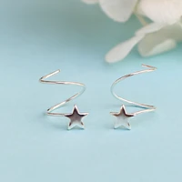 panjbj 925 sterling silver pentagram star ear bone ear buckle rotating wave mini stud earrings for women personality jewelrry
