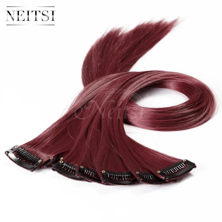Red Wine Neitsi 20 ''5 шт./упак. прямой длинный одинарный зажим в одной части Омбре синтетические волосы для наращивания чистая цветная прядь для женщин - Цвет: Red Wine