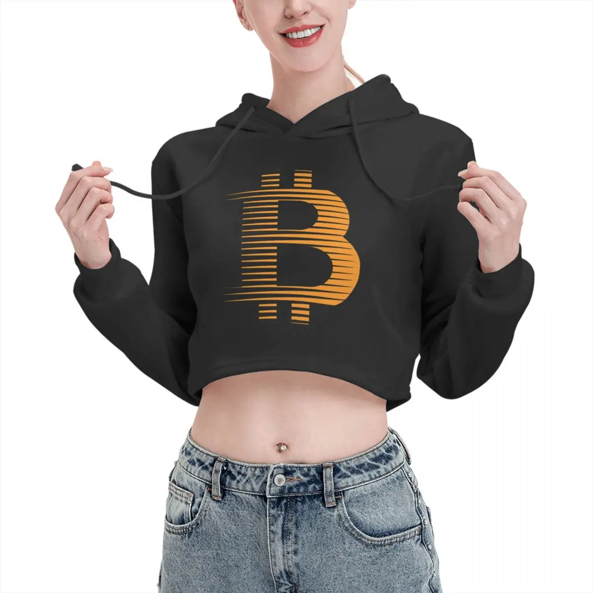 

Open navel Cat Ear Hoodie Sweater Bitcoin Symbol Gift Shirt Cryptocurrency Hooded rope Funny Novelty Kawaii Print R416 pullover