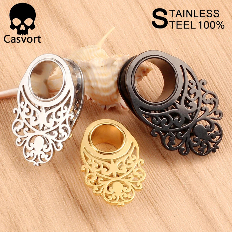 Casvort 2pcs Беруши Тоннели 316L нержавеющая сталь Висячие пирсинг серьги измерительные приборы ювелирные изделия с расширителем для тела пара