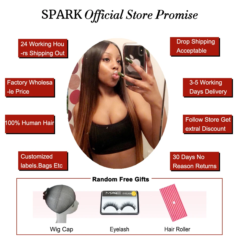 SPARK Ombre волосы прямые пряди с закрытием бразильские натуральные кудрявые пучки волос Омбре Remy закрытие с пряди средний коэффициент