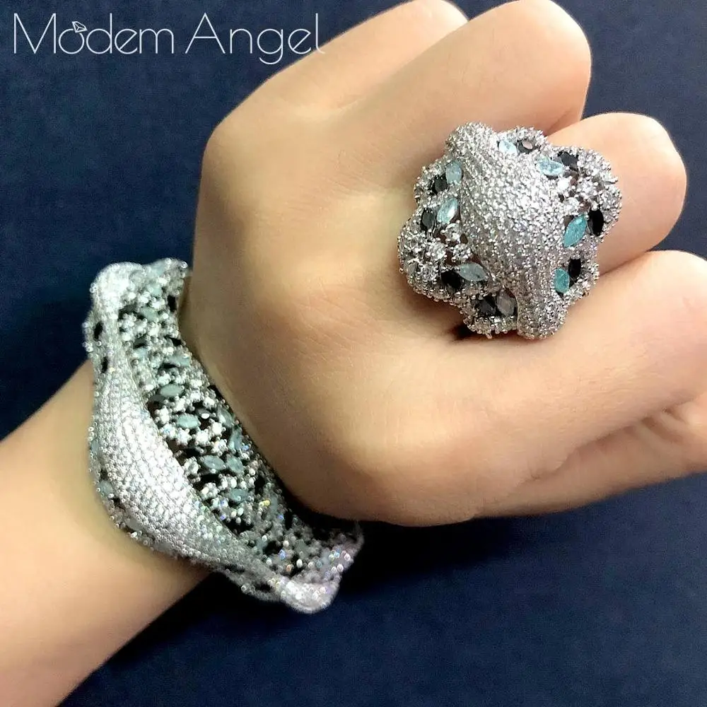 

ModemAngel 2019 Hot Charms Multicolor Full Mirco Pink Cubic Zirconia Bridal Bangle Ring Sets aretes de mujer modernos 2019