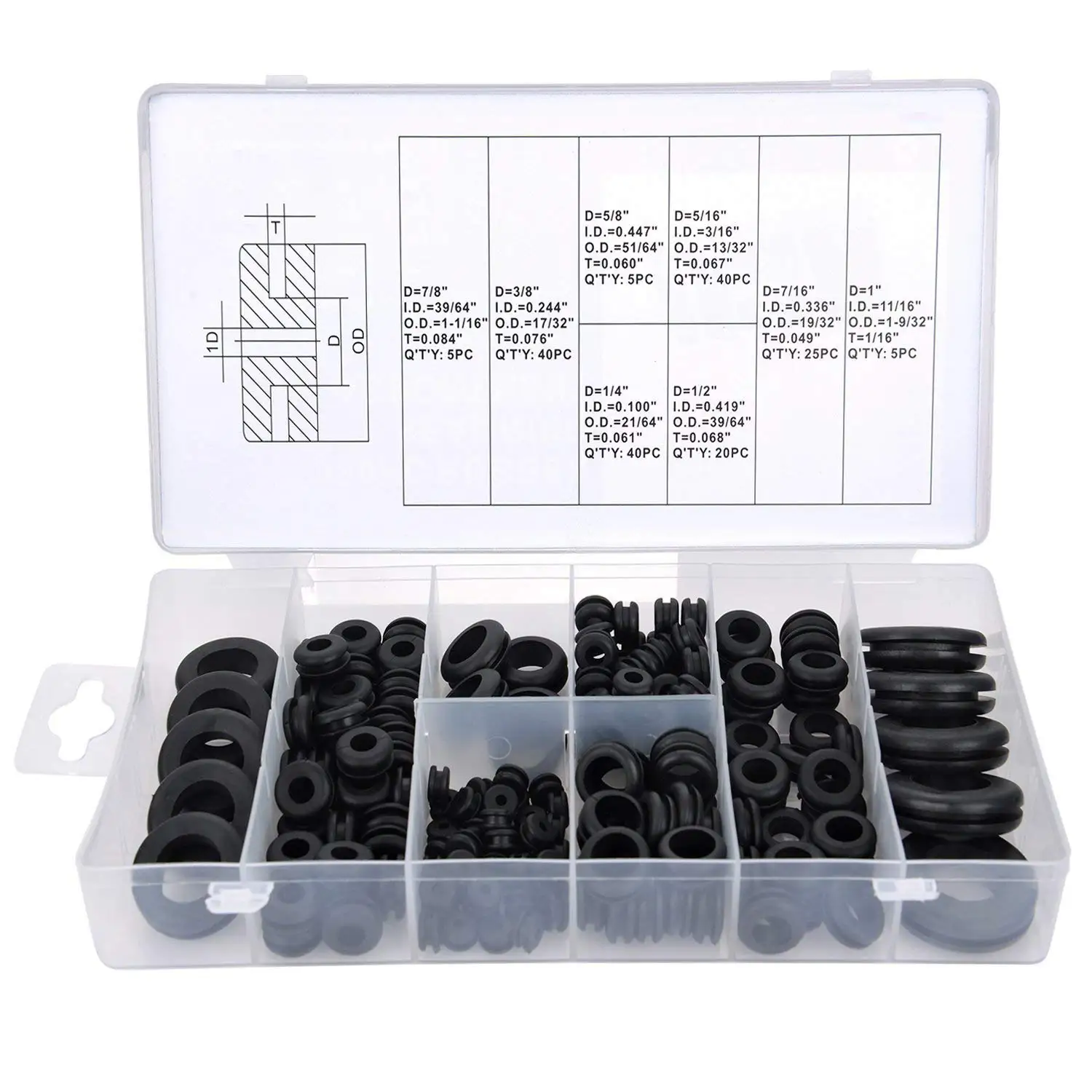 

180 Pieces Rubber Grommet Assortment Kit Electrical Conductor Gasket Ring Set for Wire, Plug and Cable