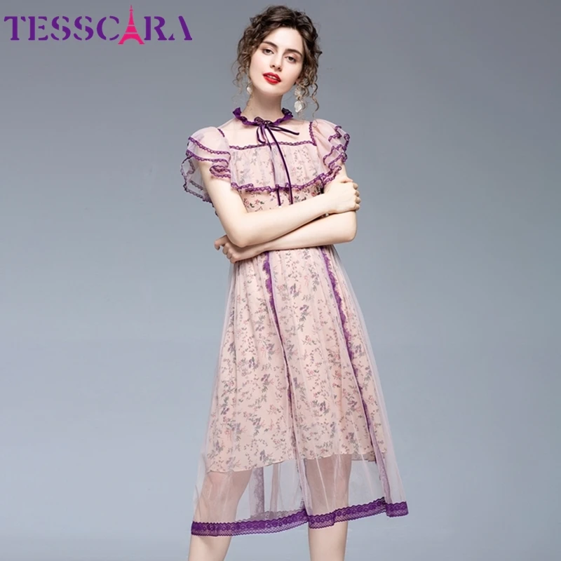 TESSCARA женское летнее элегантное Сетчатое платье праздничное высокого качества с