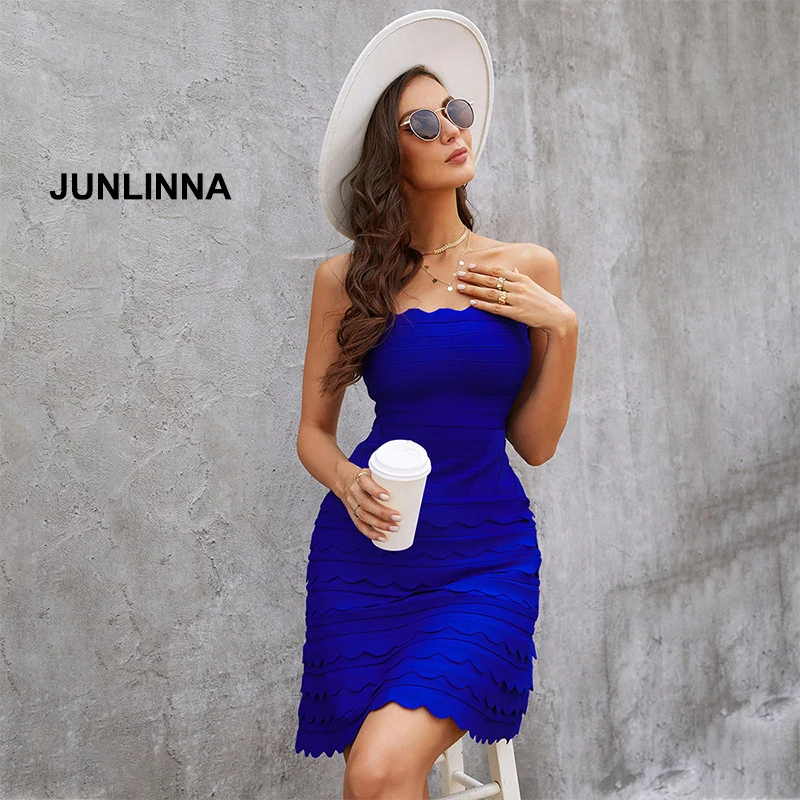 

JUNLINNA Women's Party Formal Dress Strapless Sexy Autumn Winter Ruffle Fashion Pure Colour Above Kniee Dresses