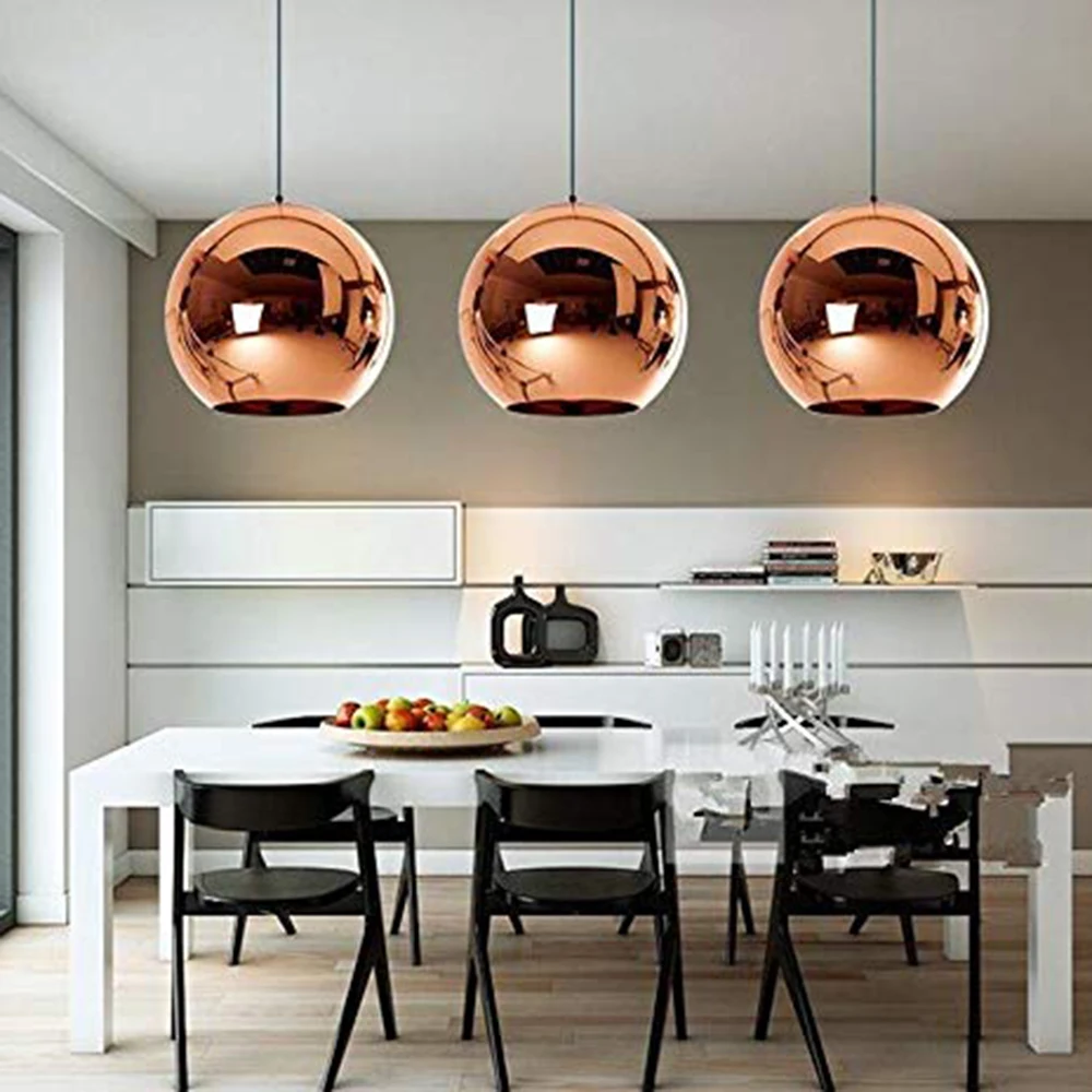 Modern LED Chrome Gold Copper Glass Globe Round Ball Pendant Lights Hanging  Lighting for Dining Room Hanglamp Lamp