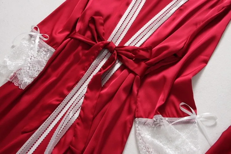 

Pajamas For Women Sexy Pijama Homewear Spring Summer New Burgundy Lace Pjs Lingerie Night Suit Satin Loungerwear Home Clothing