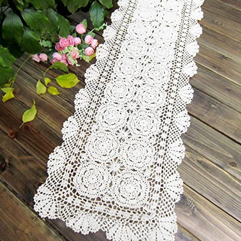 Cotton Handmade Crochet Lace Table Runner White Rectangle Coffee Dresser Decor |