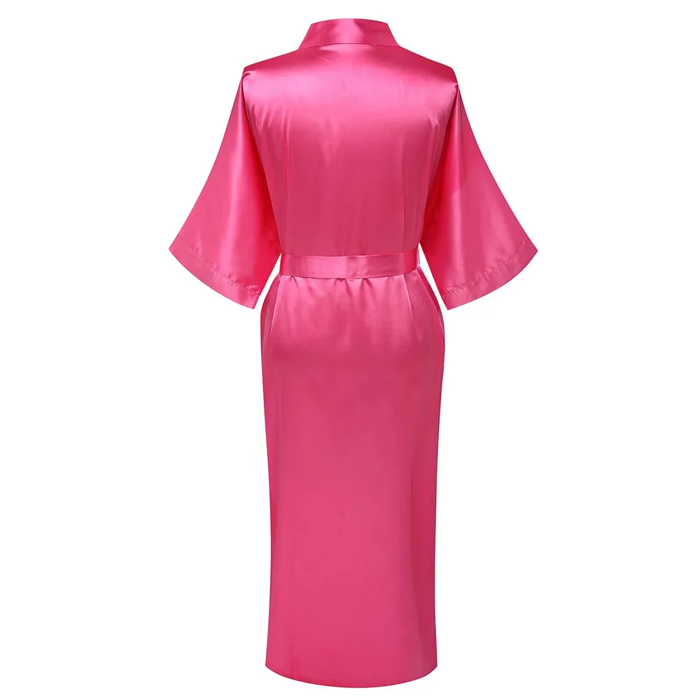 Женский Атласный халат кимоно Длинная атласная пижама бордового цвета с