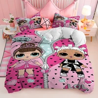 lol surprise kawaii kids girls quilt cover pillow case pink bedding set cartoon indoor home textile soft decorations duvet cover