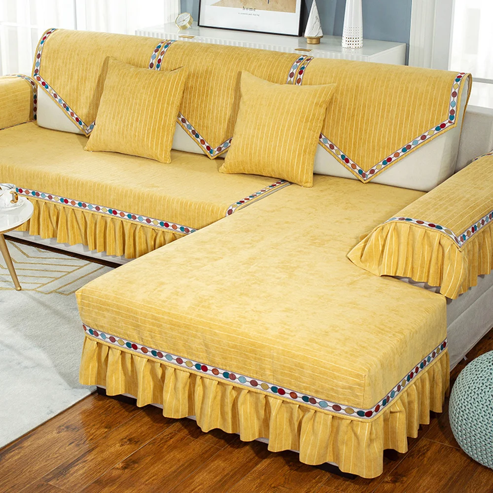 

Yellow Luxury Chenille Sofa Cover Suede Soft Sofa Towel Slipcover Anti-slip Cushion Backrest Pillow Case Living Rroom Sofa Set 1