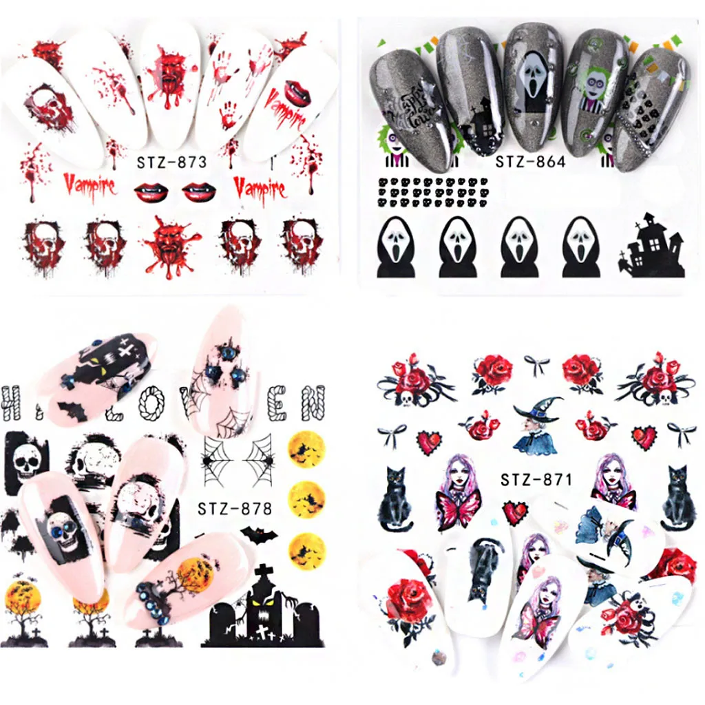 2019 Хэллоуин наклейка на ногти водная самоклеющаяся тату для нейл-арта Ins Милая
