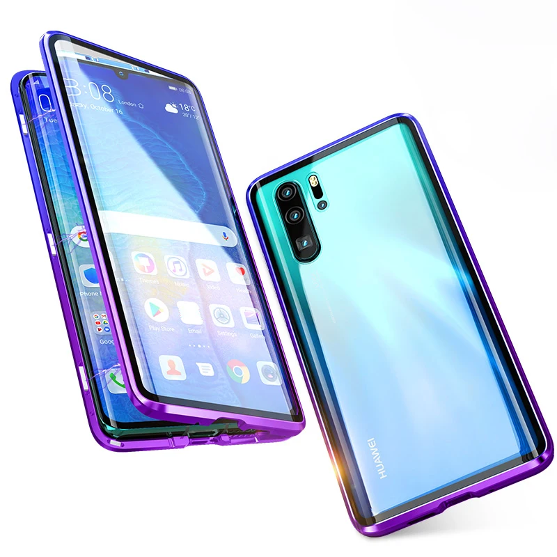 Градиентный металлический 360 магнитный чехол для huawei P30 Pro P20 mate 20 полный корпус