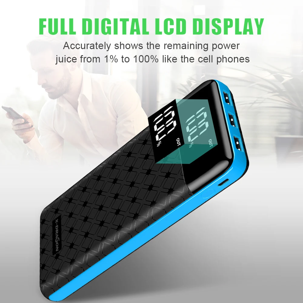 X DRAGON внешний аккумулятор 25000 мАч быстрая зарядка зарядное устройство с 3 выходами