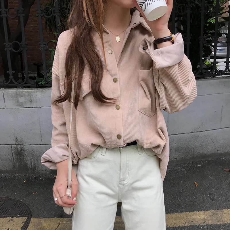 

Vintage Corduroy Jackets Women Winter Autumn Coats Plus Size Single-breasted Harajuku Overcoats Jackets Loose Solid Outerwear