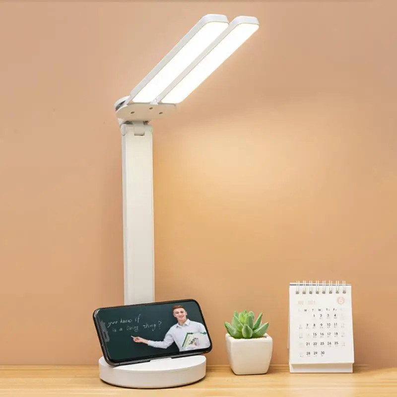 

LED Stepless Dimmable Desk Light Foldable Touch Dimming Reading Double Table Lamp Work and Study Eye Protection books Lights
