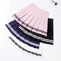 high waist pleated skirts women new 2019 korean striped a line mini skirt female elastic waist sweet girls dance skirt p068