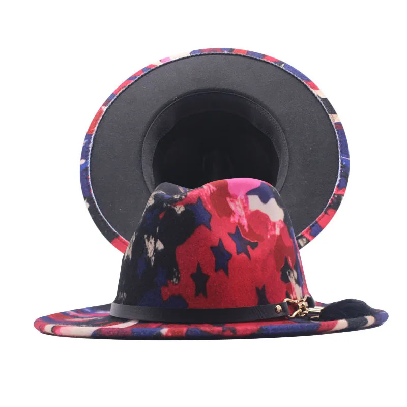 

QPALCR красочные широкие поля новый стиль церковные Дерби Топ шляпа Панама фетровые шляпы для мужчин женщин мужчин британский стиль джаз Кепк...